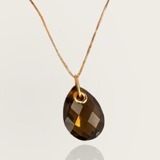 Colar Ouro Amarelo e quartzo fume