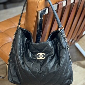 Chanel  
Aged Calfskin Chevron Small Big Bang Hobo Black