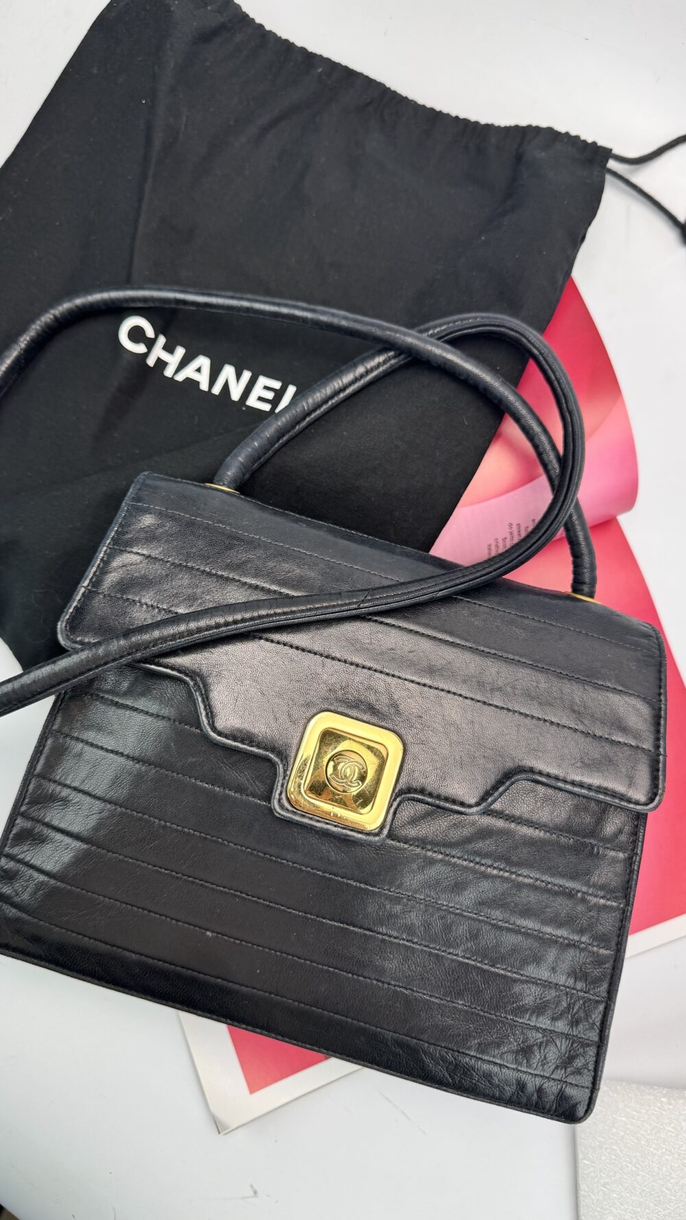 CHANEL VINTAGE KELLY FLAP BAG WITH LONG STRAP BLACK 24K GHW - Image 7