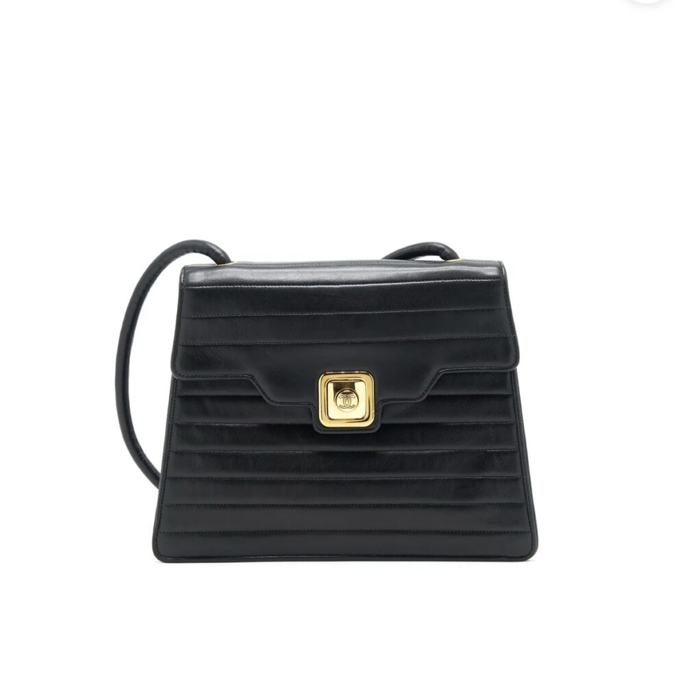 CHANEL VINTAGE KELLY FLAP BAG WITH LONG STRAP BLACK 24K GHW - Image 2