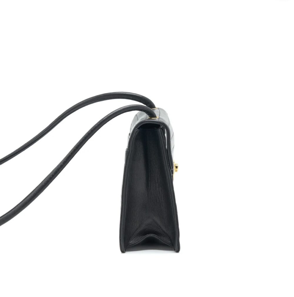 CHANEL VINTAGE KELLY FLAP BAG WITH LONG STRAP BLACK 24K GHW - Image 4