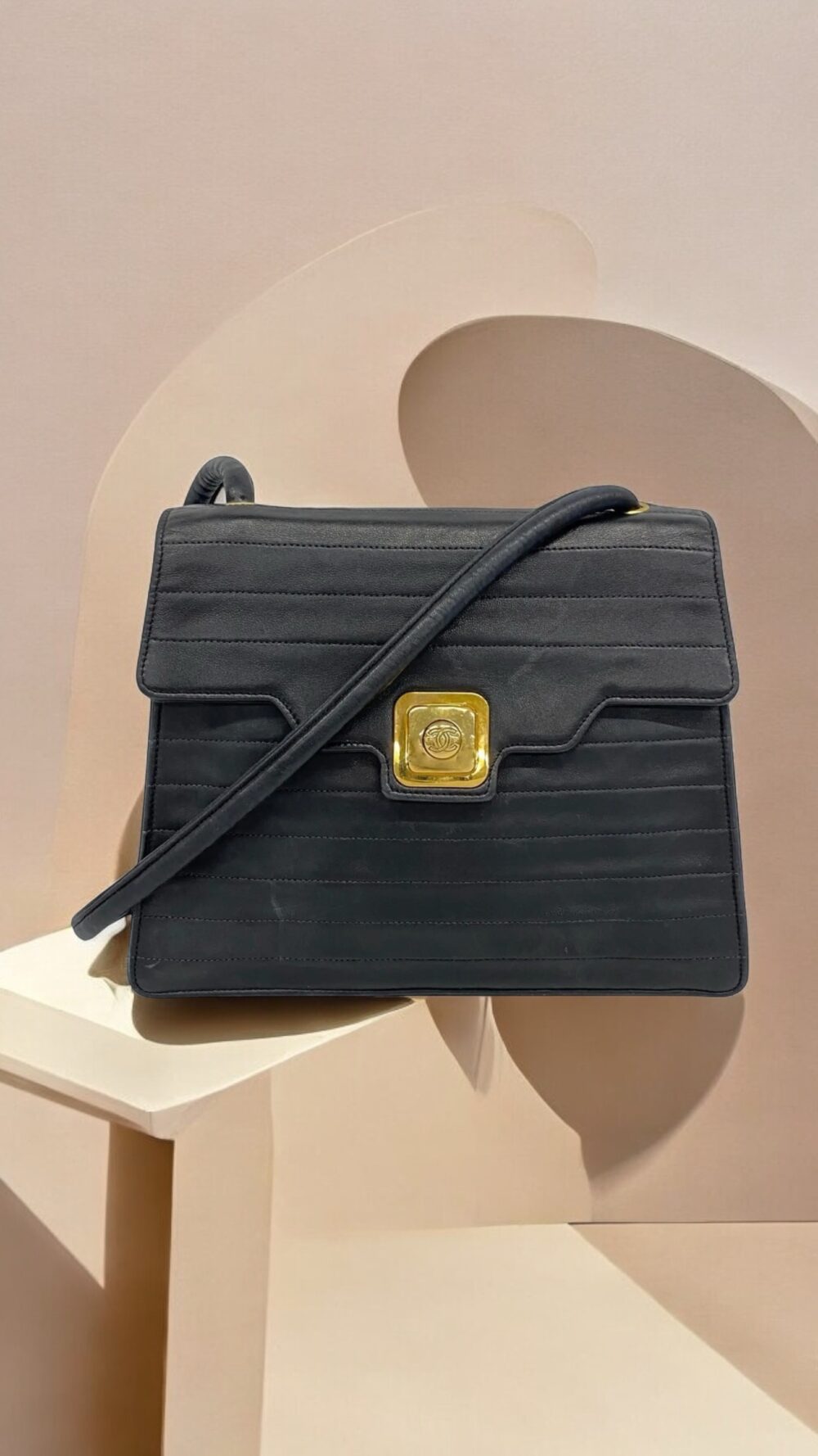 CHANEL VINTAGE KELLY FLAP BAG WITH LONG STRAP BLACK 24K GHW