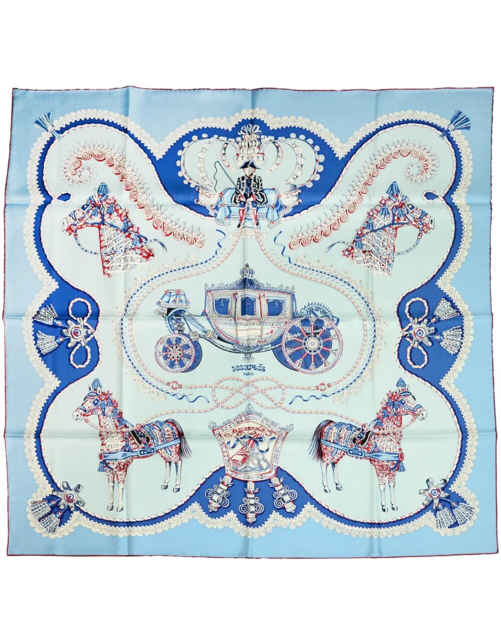 HERMES CIEL/BLUE GLACIER/BORDEAUX “PAPEROLES” 90CM SILK SCARF - Image 3