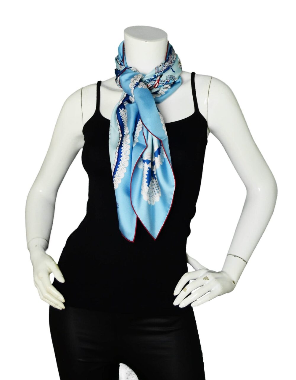 HERMES CIEL/BLUE GLACIER/BORDEAUX “PAPEROLES” 90CM SILK SCARF - Image 7
