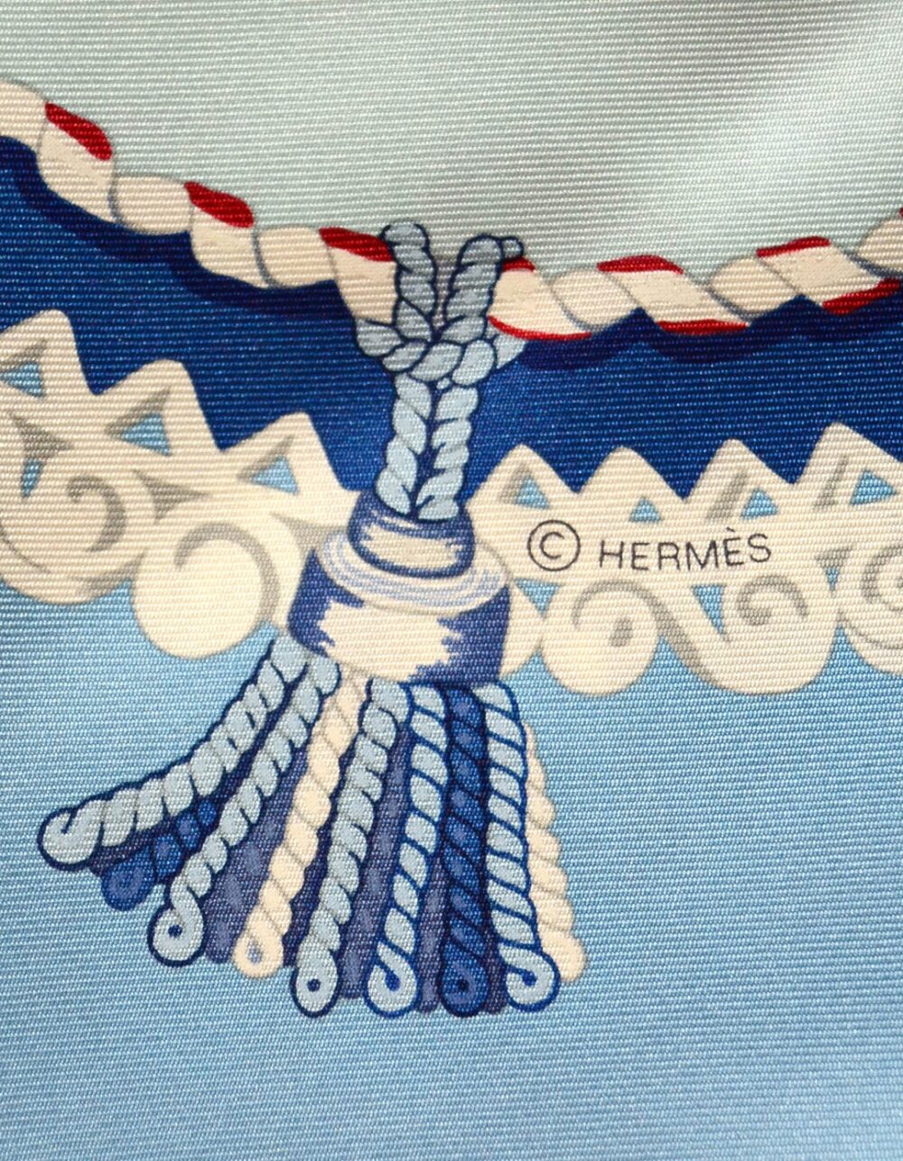 HERMES CIEL/BLUE GLACIER/BORDEAUX “PAPEROLES” 90CM SILK SCARF - Image 5