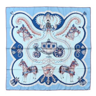 HERMES CIEL/BLUE GLACIER/BORDEAUX “PAPEROLES” 90CM SILK SCARF
