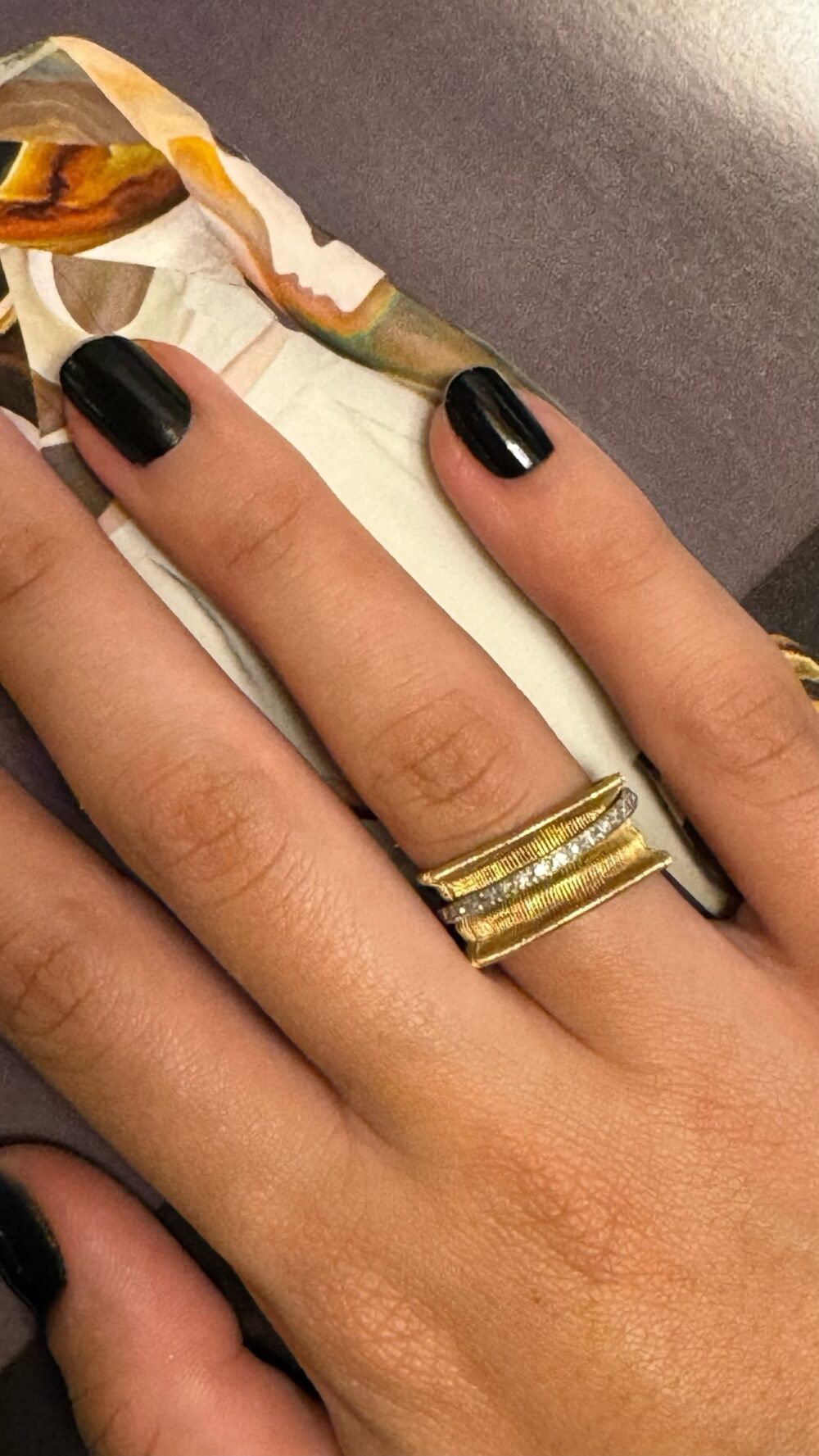 Anel Vivara Esteira Ouro Amarelo Branco Diamantes