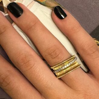 Anel Vivara Esteira Ouro Amarelo Branco Diamantes