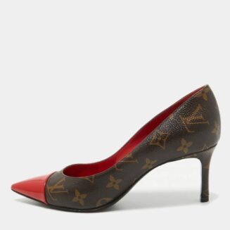 Louis Vuitton Brown/Red Monogram Canvas and Patent Fetish Pumps