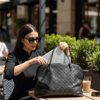 GUCCIBlack Signature GG Monogram Leather Bree Shoulder Bag