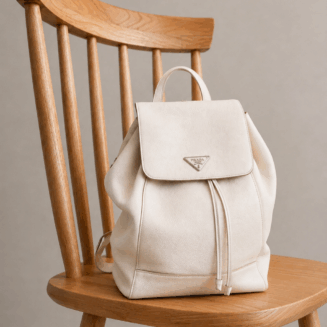 mochila Prada de couro vitello daino na cor creme