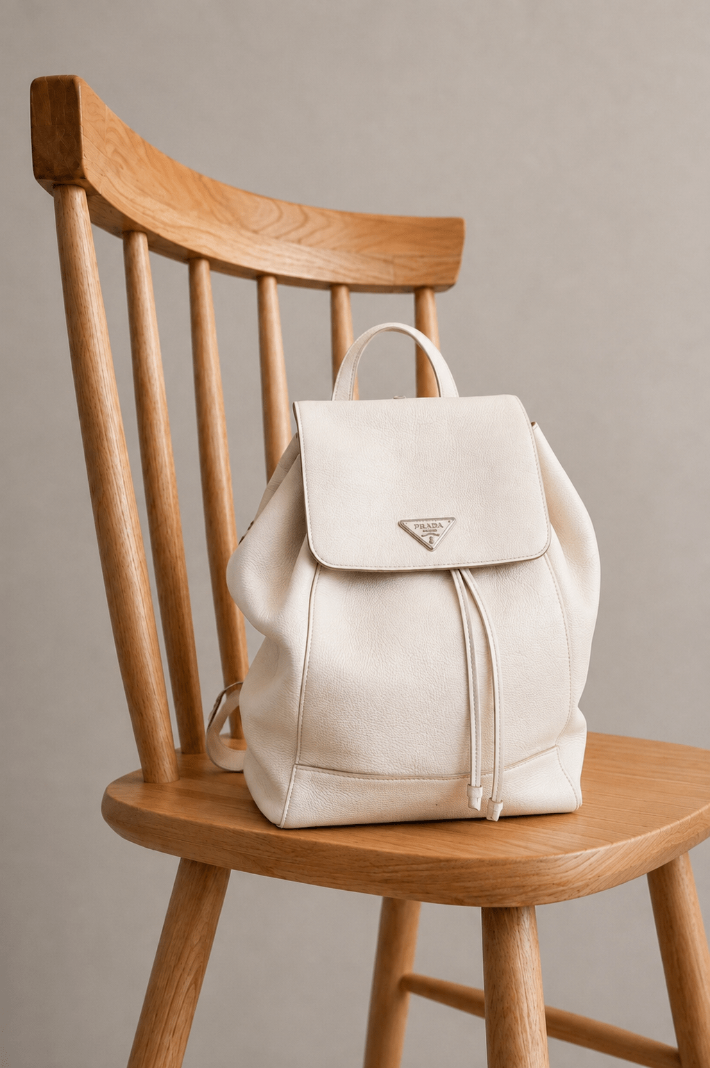 mochila Prada de couro vitello daino na cor creme