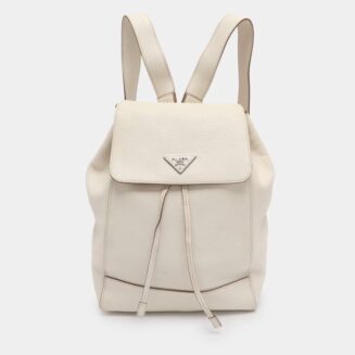 mochila Prada de couro vitello daino na cor creme